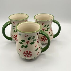 TEMPTATIONS By Tara Peppermint & Holly Christmas Coffee Mug Cup 16oz. - Set Of 3